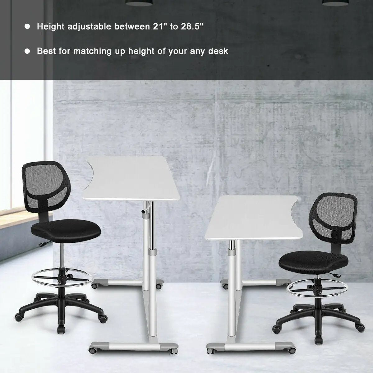 Two adjustable-height mesh drafting office chairs with black seats on Tampa Home & Garden Store