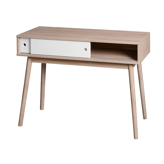 Kitchen mid-century writing desk with two white front drawers, natural oak finish on Tampa Home & Garden Store