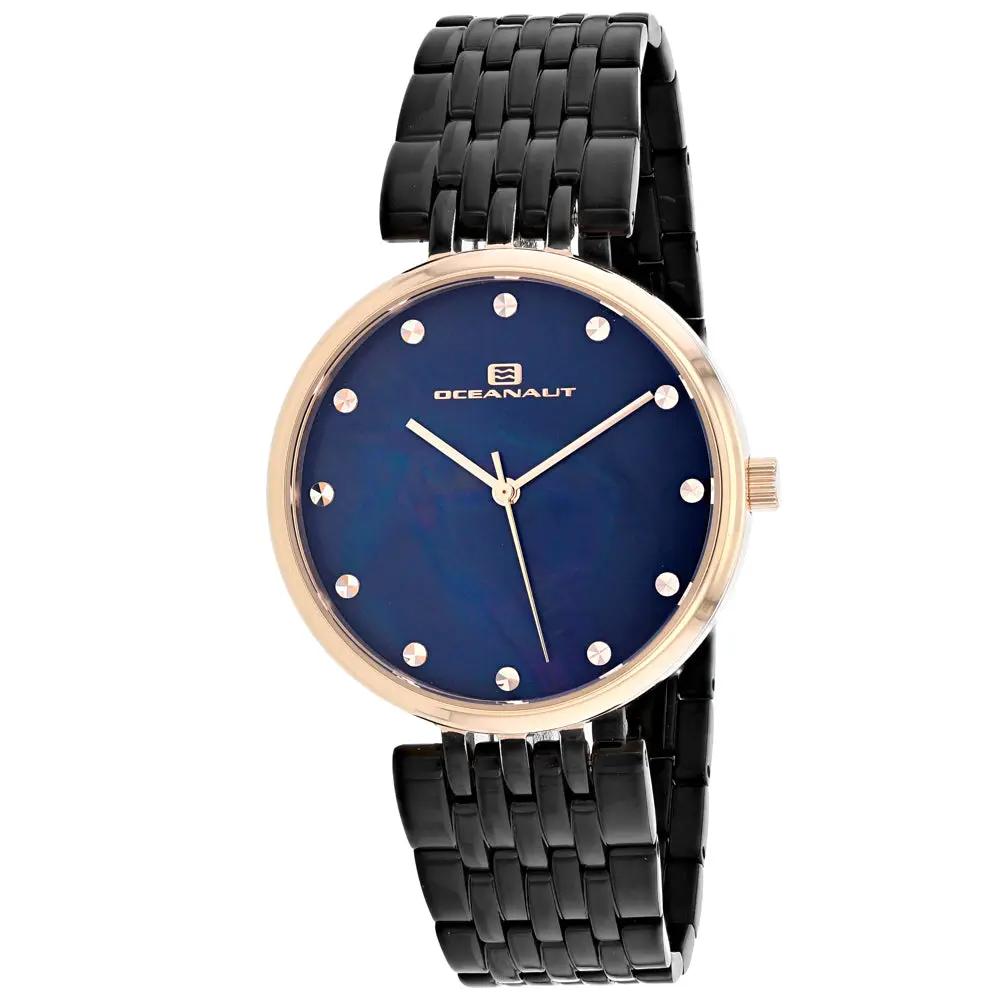 Oceanaut Women's Aerglo watch with blue MOP dial, rose-gold bezel, black stainless steel bracelet on Tampa Home & Garden Store