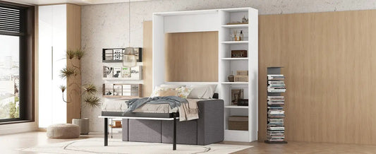 Twin Murphy Wall Bed with Sofa and Shelves White with shelving and sofa in a modern bedroom on Tampa Home & Garden Store