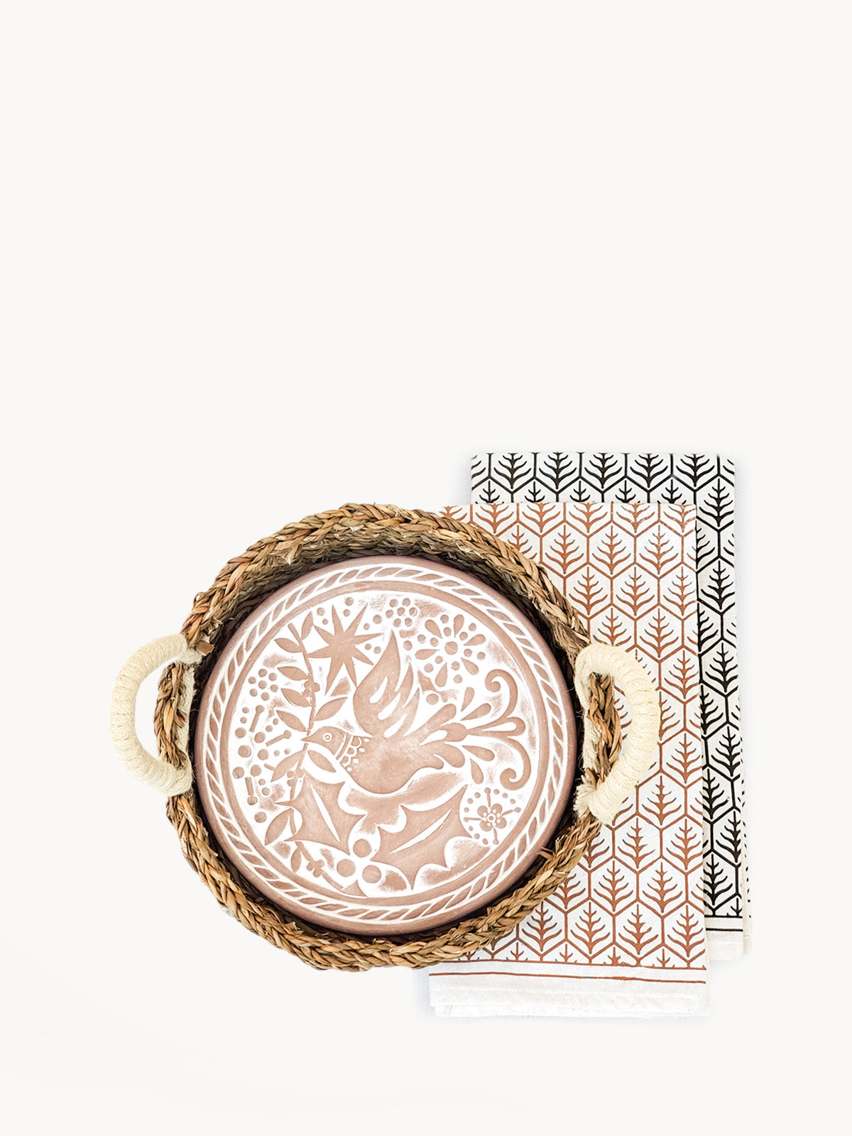 Set de regalo de cesta y calentador de pan con paño de cocina - Pájaro redondo