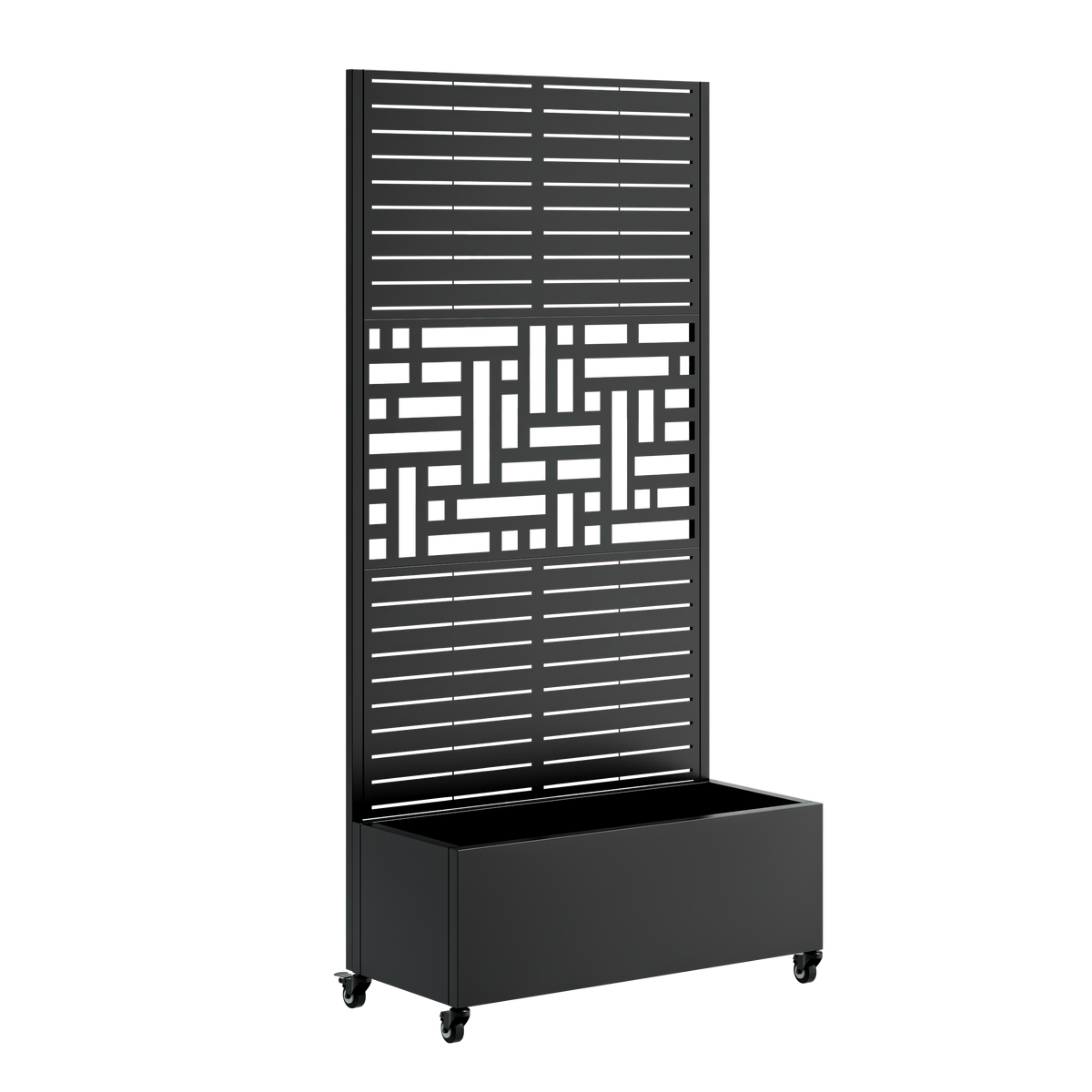 Metal Planter Box with Trellis on casters, black finish, 73x35x16 in, HouseOfZazla on Tampa Home & Garden Store