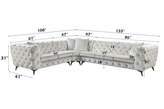 Atronia Sectional Sofa beige tufted fabric with 4 pillows by HouseOfZazla stationary sectional on Tampa Home & Garden Store