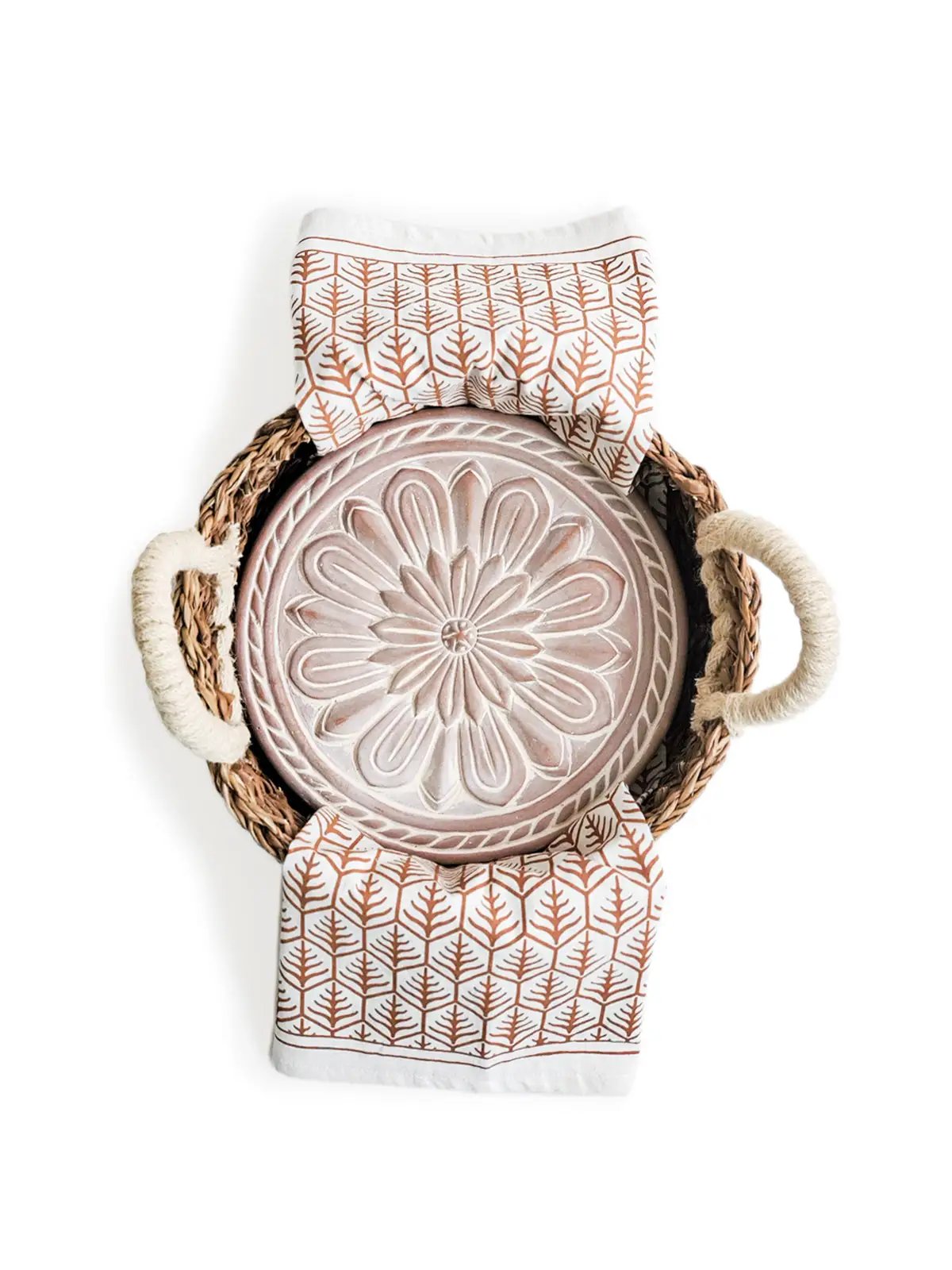 Bread Warmer & Basket Gift Set by KORISSA, ceramic loaf warmer in pink with woven handles on Tampa Home & Garden Store