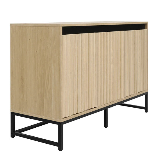 Light oak 3-door sideboard with vertical slat front and LED VIP Digital Presence on Tampa Home & Garden Store