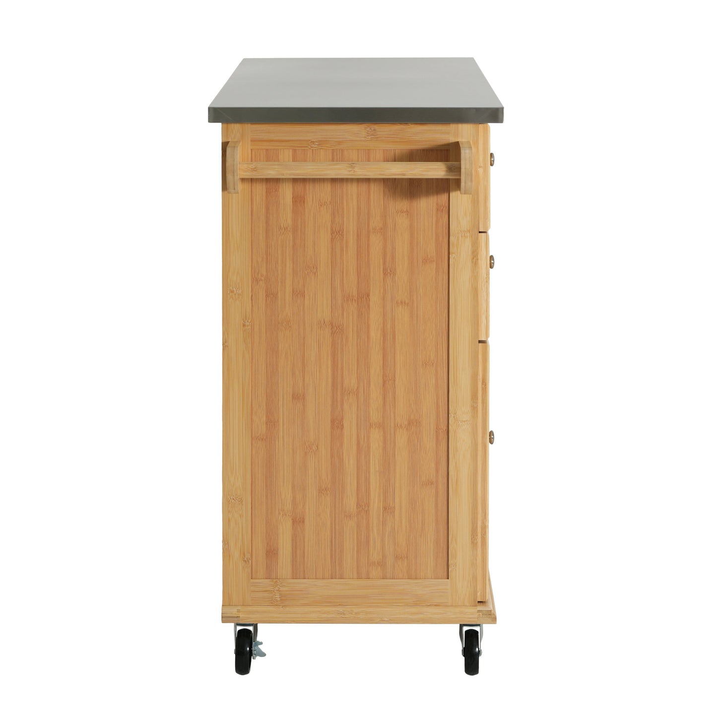 Bamboo Rolling Kitchen Island with Steel Top