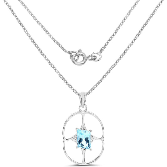 Pendant necklace with 5.26ct Swiss blue topaz in a circular sterling silver frame on Tampa Home & Garden Store
