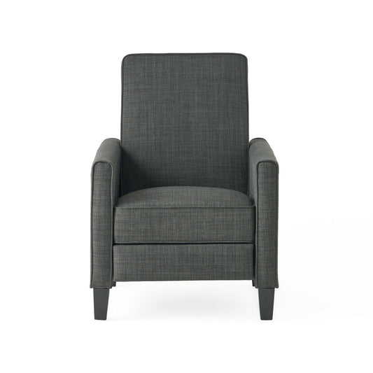 Upholstered push-back recliner chair in dark gray fabric with padded arms by HouseOfZazla on Tampa Home & Garden Store
