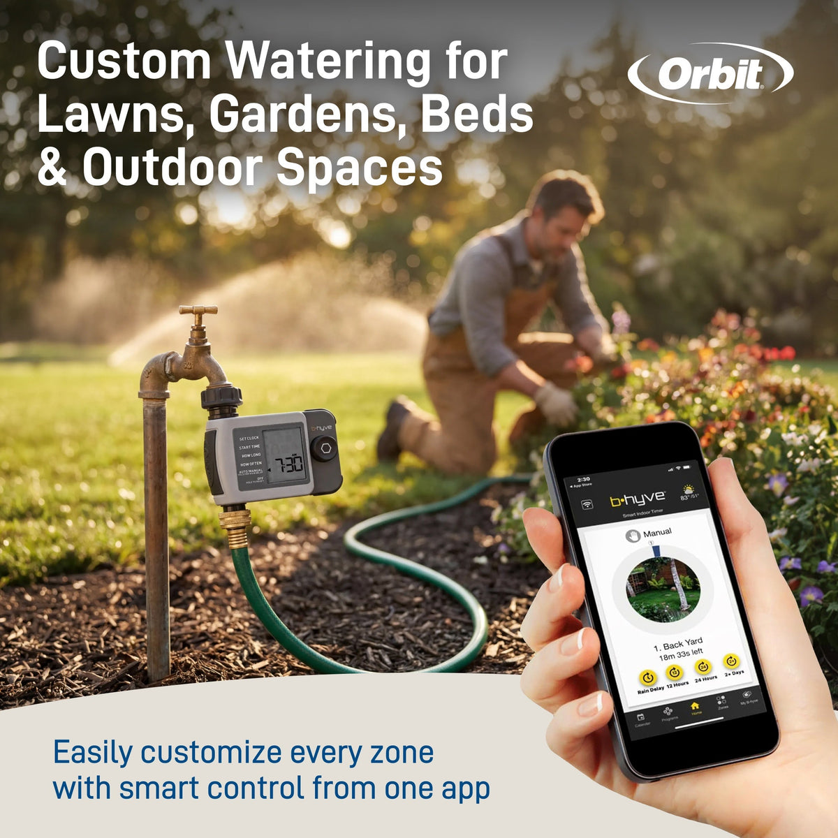 Orbit B-Hyve XD Bluetooth Hose Timer with Hub, gray outdoor sprinkler timer on faucet on Tampa Home & Garden Store