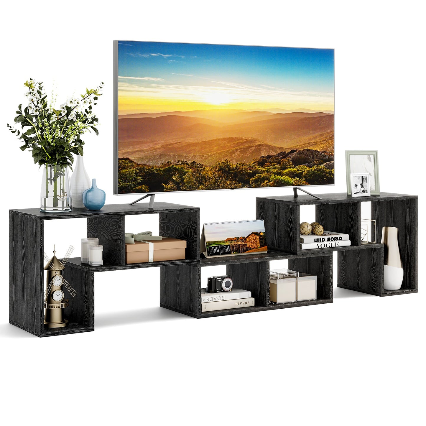 3 Pieces Adjustable TV Stand for TVs up to 65 Inch with Shelves-White
