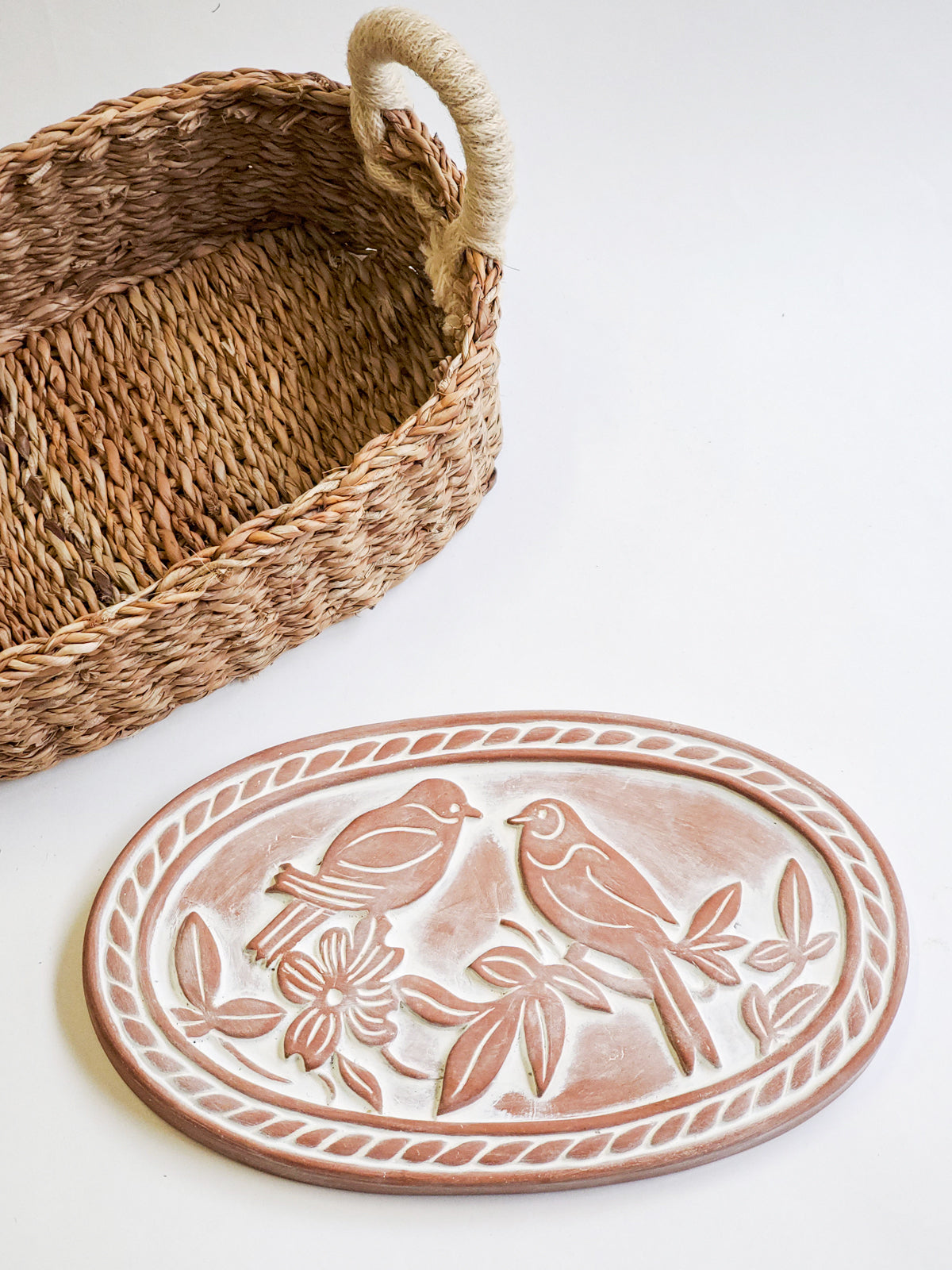 Set de regalo de cesta y calentador de pan con paño de cocina - Lovebird Oval