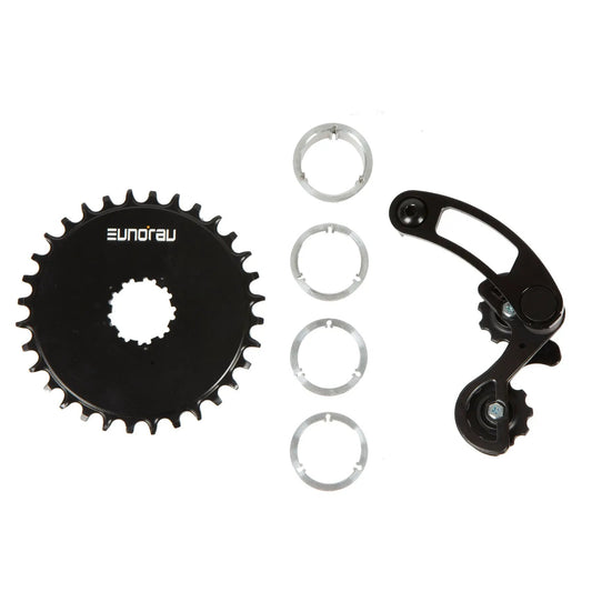 EUNORAU Single Speed Cassette Conversion Kit black sprocket with logo, silver spacers on Tampa Home & Garden Store