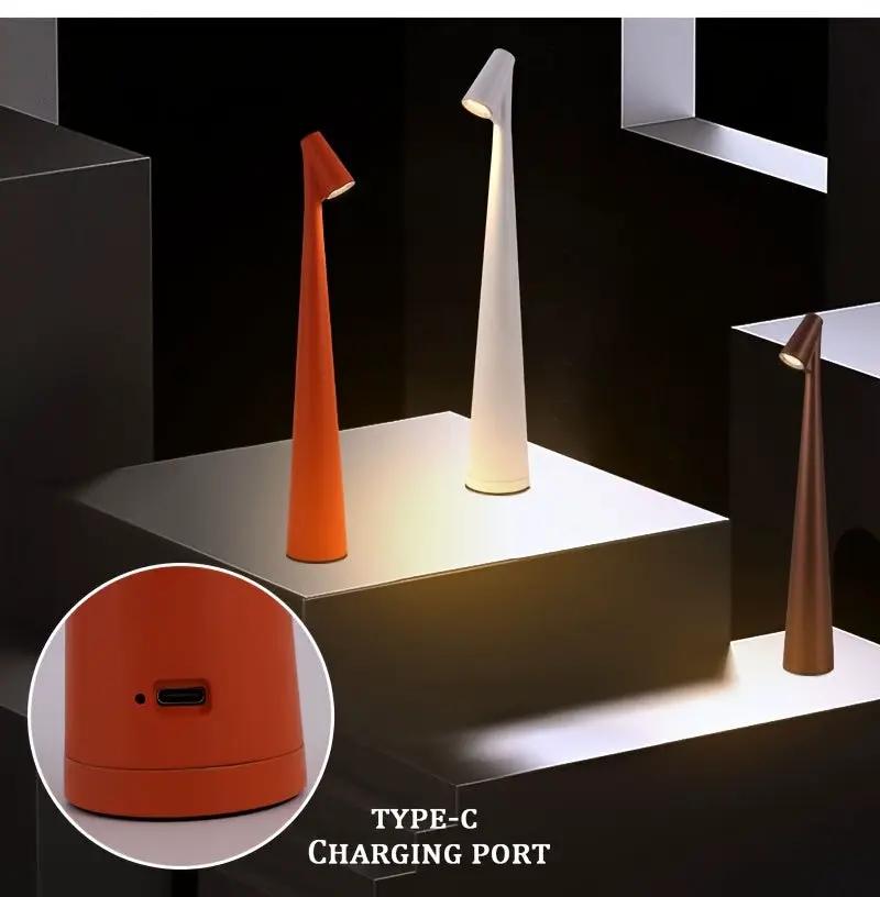 Rechargeable touch LED table lamp in orange, white and brown finishes with USB-C charging port on Tampa Home & Garden Store