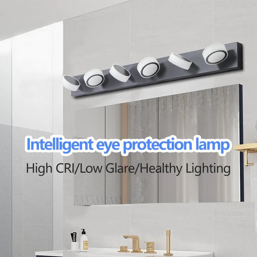 Lámpara LED moderna negra de 6 luces sobre el espejo para baño, iluminación de pared.