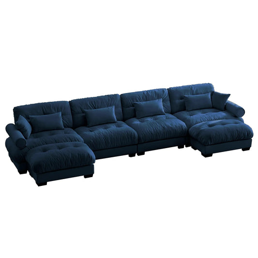 Super Comfort oversized modular sectional sofa with movable ottoman in blue velvet, 2-piece set on Tampa Home & Garden Store
