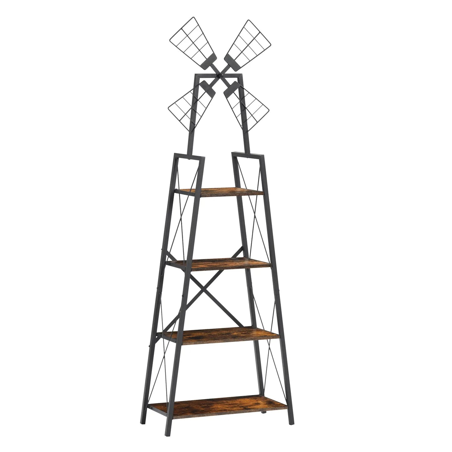 4-Tier Narrow Bookcase rustic brown wood shelves with black metal frame on Tampa Home & Garden Store