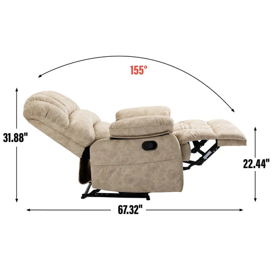 Large beige fabric manual recliner chair with extended footrest on Tampa Home & Garden Store