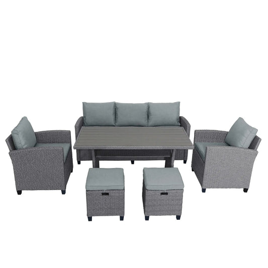 Topmax outdoor rattan set with rectangular table and gray cushioned chairs on Tampa Home & Garden Store