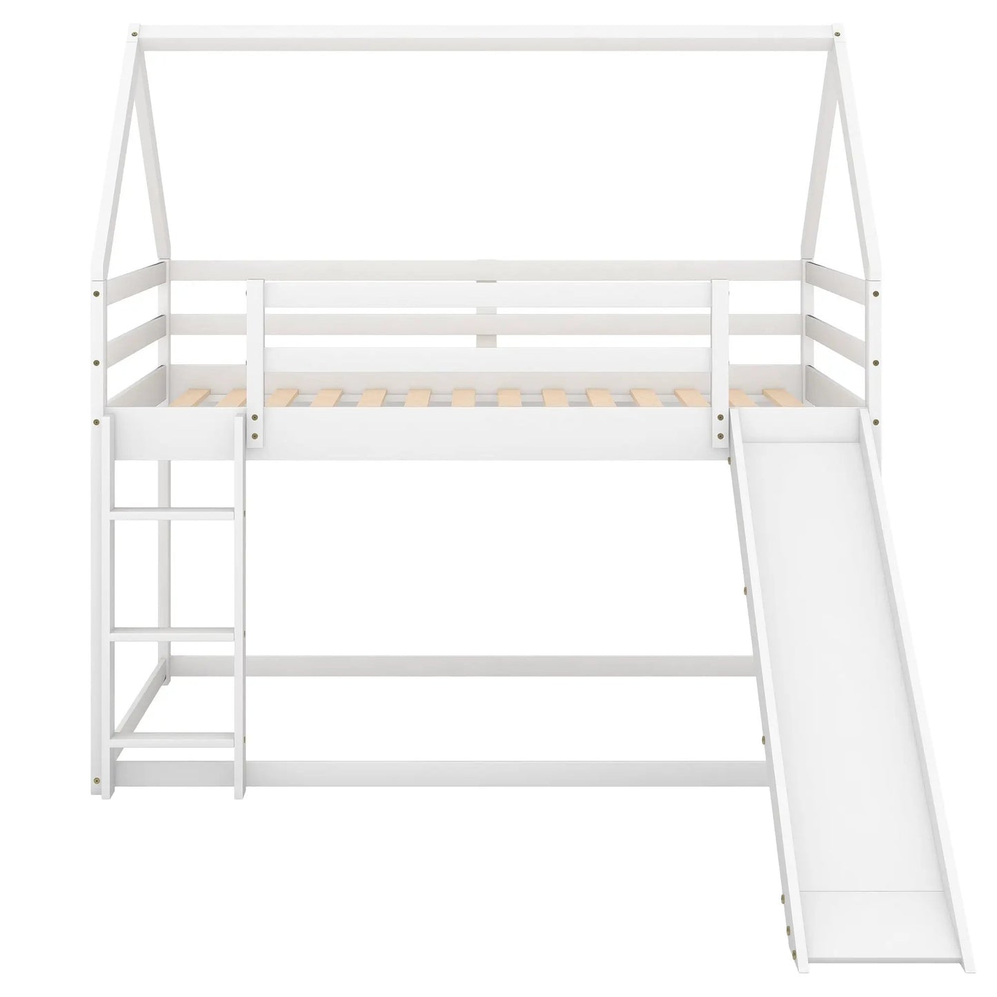Twin size white pine bunk bed with ladder and slide white finish on Tampa Home & Garden Store