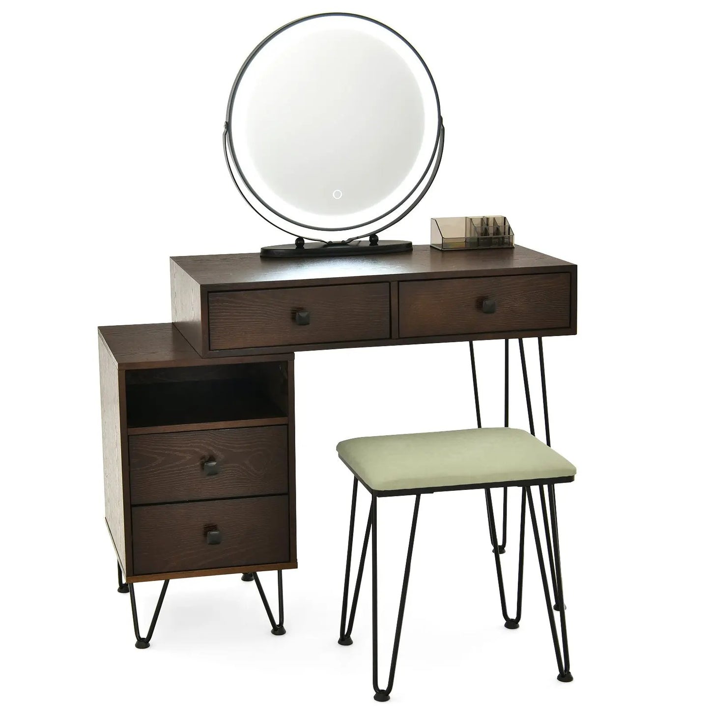Modern dressing table with LED mirror, dark wood finish, two storage drawers, DirectDeals vanity on Tampa Home & Garden Store