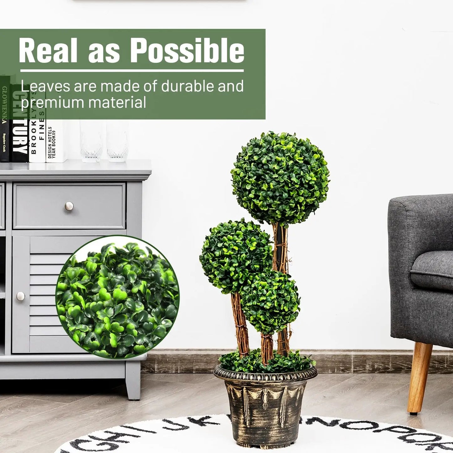 30 Inch Artificial Topiary Triple Ball Tree Indoor and Outdoor UV Protection - Tampa Home & Garden Store