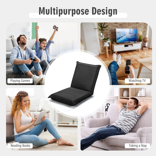 Adjustable folding lazy man floor chair DirectDeals, black, 6-position, versatile floor seating on Tampa Home & Garden Store