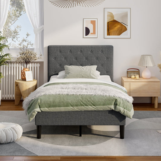 Upholstered Bed Base with Button Stitched Headboard - Tampa Home & Garden Store