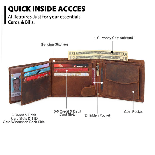 Buffalo Leather Men's Wallet Hunter Finish with card slots and cash pockets on Tampa Home & Garden Store