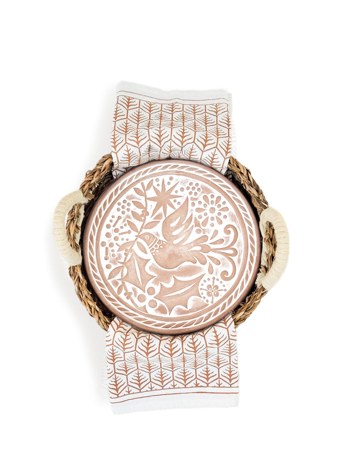 Coffret cadeau chauffe-pain et panier avec torchon - Oiseau rond