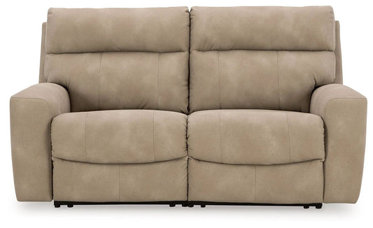 Next-Gen Durapella reclining sectional beige upholstery with padded arms on Tampa Home & Garden Store