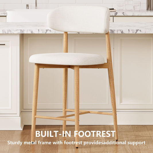 Beige upholstered counter-height bar stools with natural wood legs for kitchen island set of 2 on Tampa Home & Garden Store