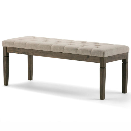 Waverly Upholstered Tufted Ottoman Bench beige fabric dark wood legs Unique Piece Furniture on Tampa Home & Garden Store