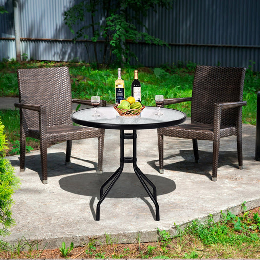 32 Inch Outdoor Patio Round Tempered Glass Top Table with Umbrella Hole - Tampa Home & Garden Store