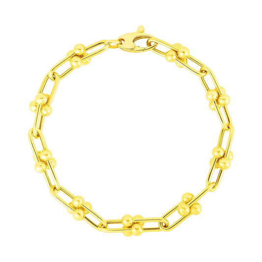 14K yellow gold Jax chain bracelet 7-inch, rectangular links with bead accents, by Bids.com on Tampa Home & Garden Store