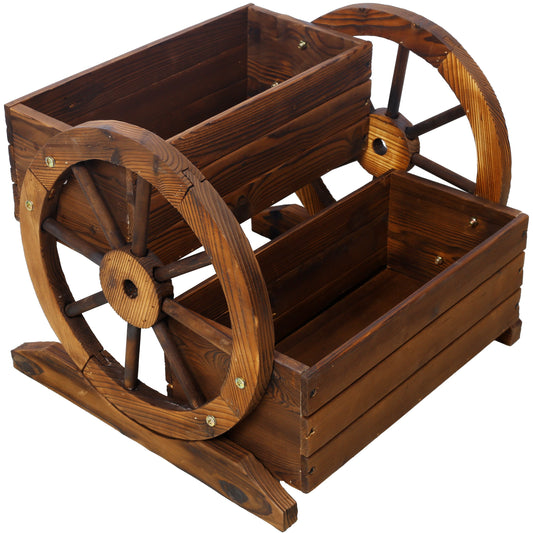 Wooden wagon planter box on wheels, brown stained outdoor planter by HouseOfZazla on Tampa Home & Garden Store