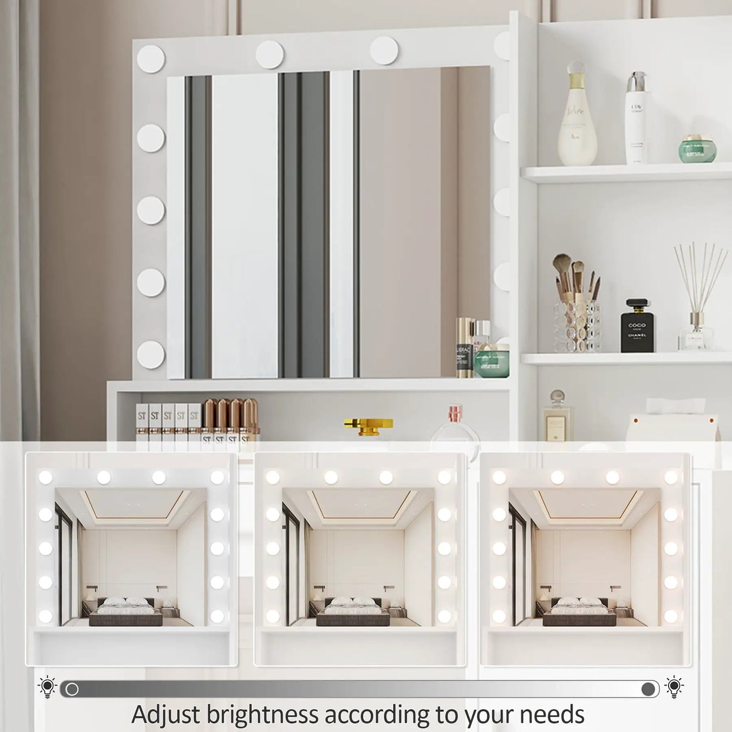 Vanity Desk with Mirror Light Three Level Drawer white, LED frame by VIP Digital Presence on Tampa Home & Garden Store