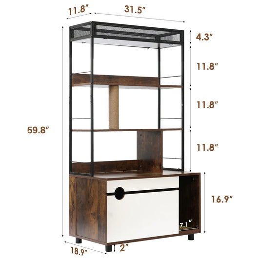Cat Litter Box Enclosure With Scratching Posts black metal cat condo with wood panels sisal post on Tampa Home & Garden Store