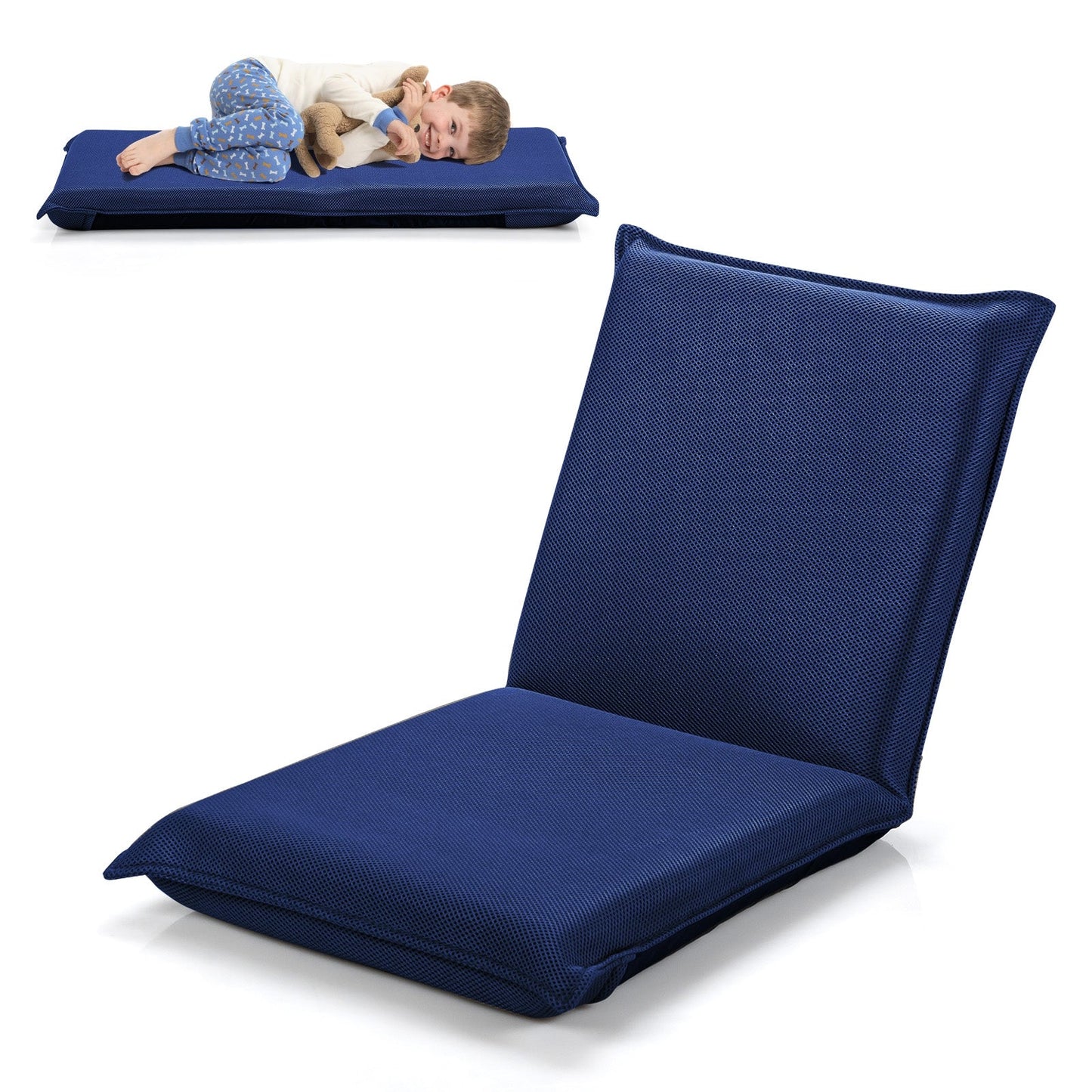 Adjustable folding lazy man floor sofa chair in navy blue mesh fabric by DirectDeals on Tampa Home & Garden Store