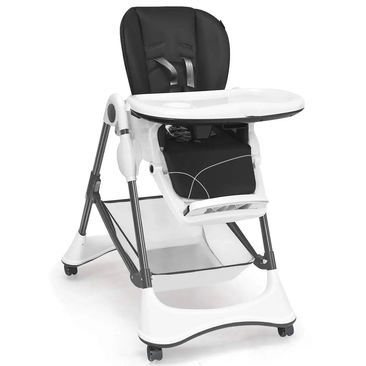 DirectDeals Shaped High Chair with lockable wheels, white frame, black seat on Tampa Home & Garden Store
