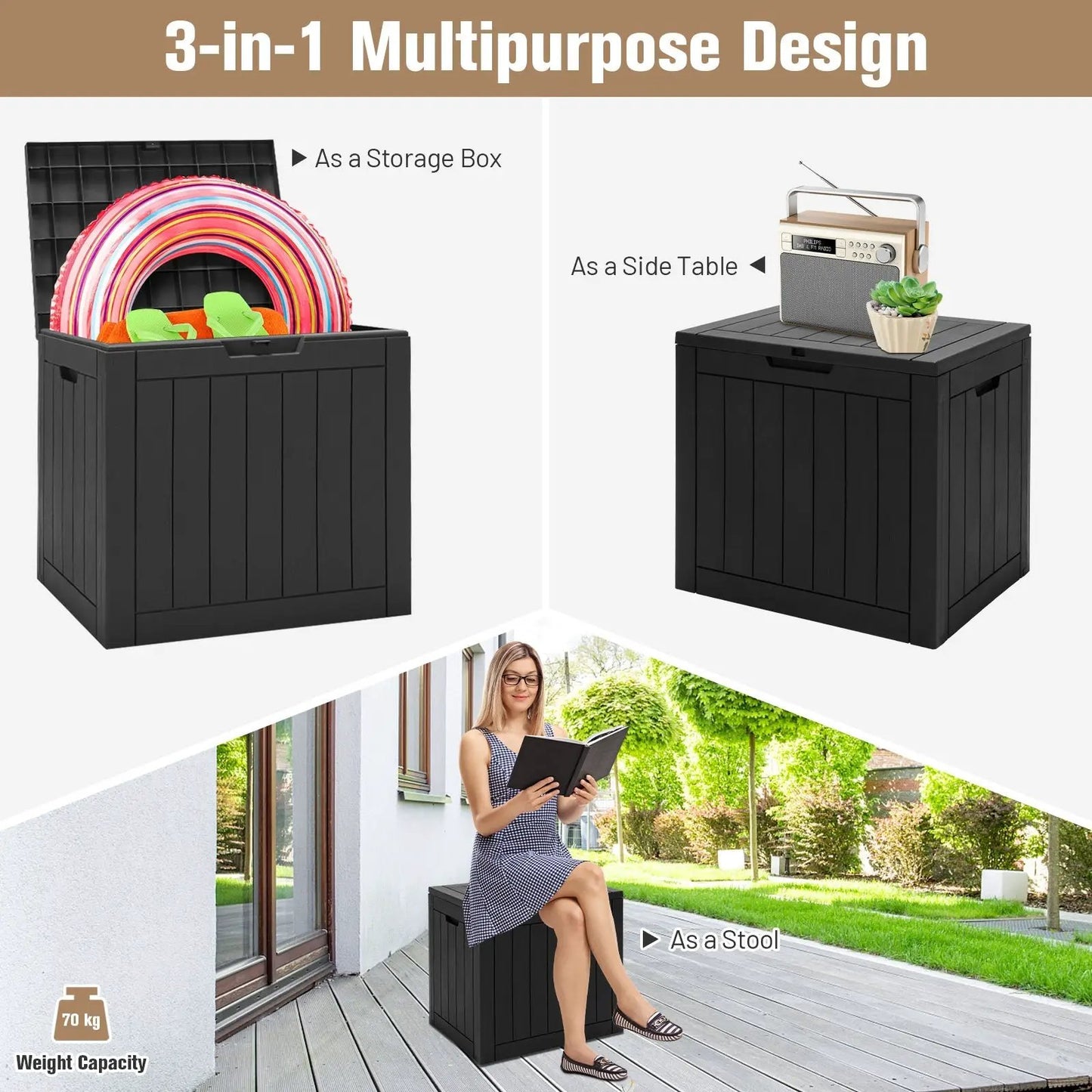 30 Gallon Deck Box Storage Container Seating Tools-Black - Tampa Home & Garden Store