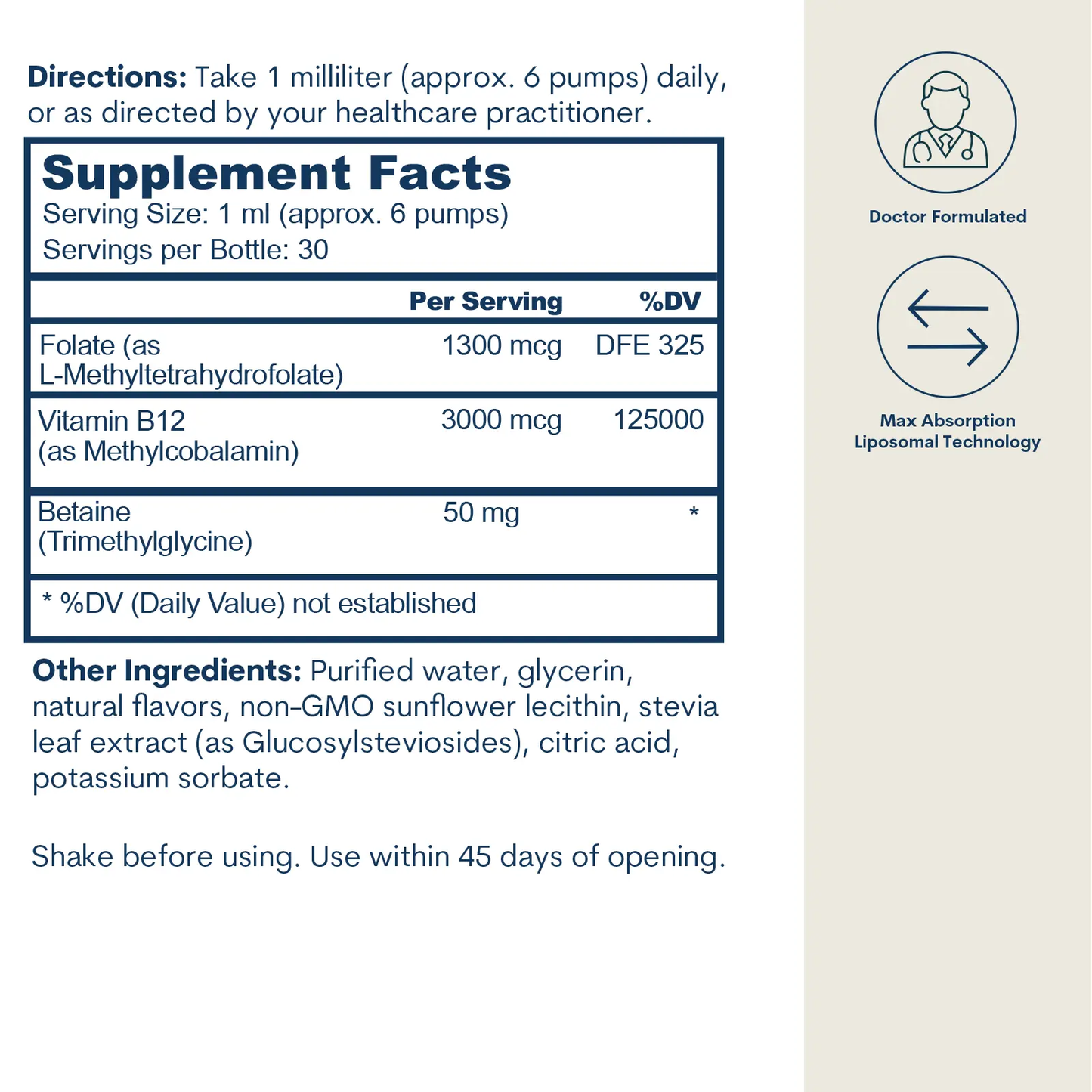 Liposomal B-12 Folate TMG Liquid Spray Daily