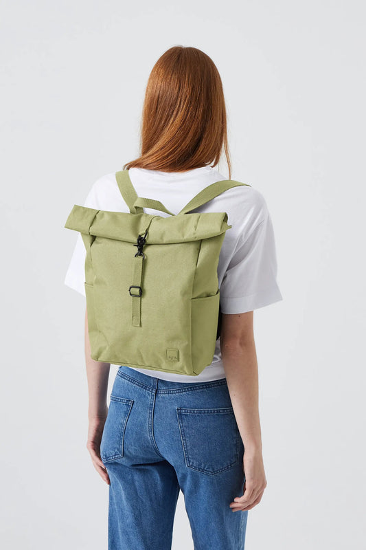Roll Mini Backpack Cedar by Lefrik USA with laptop pocket olive-green fabric on Tampa Home & Garden Store