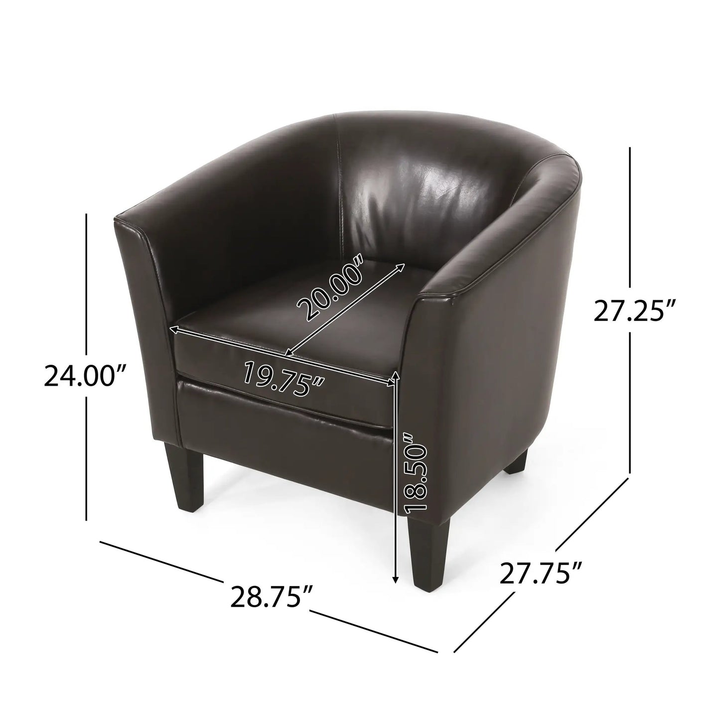 Brown PU Club Chair with Modern Comfort featuring curved arms and dark finish on Tampa Home & Garden Store