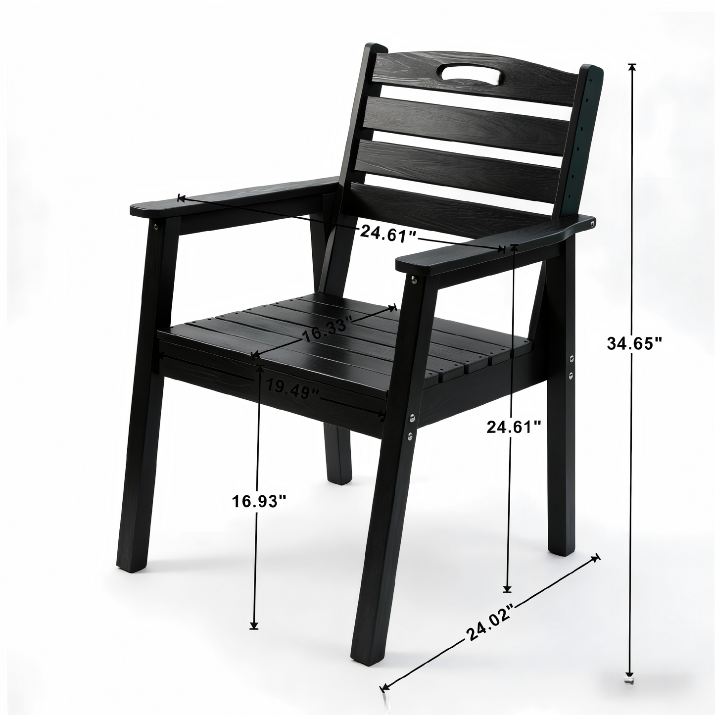 HDPE outdoor terrace dining chair set of 2 in black with slatted back on Tampa Home & Garden Store