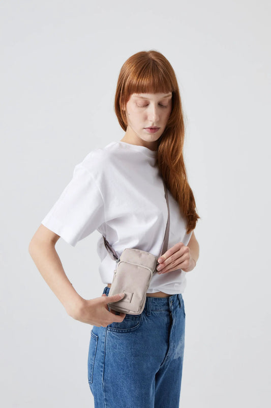 Amsterdam Ash Compact Shoulder Bag by Lefrik USA, beige fabric crossbody fanny pack on Tampa Home & Garden Store