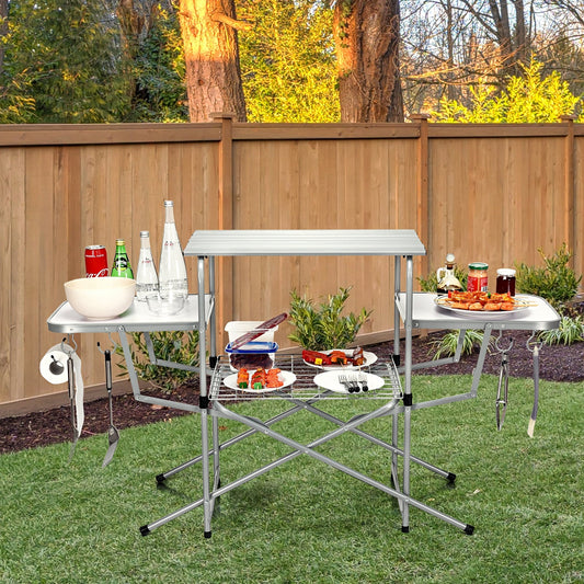 Foldable Outdoor BBQ Table Grilling Stand GemGear silver metal camp furniture on Tampa Home & Garden Store