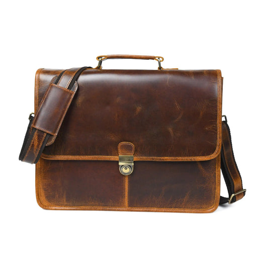 Buffalo Leather Executive Briefcase for Laptops brown distressed leather top handle metal latch by Classy Leather Bags on Tampa Home & Garden Store