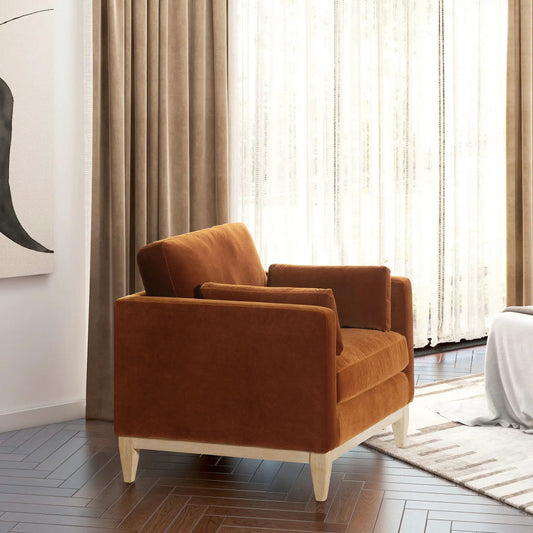 Knox Arm Chair by Unique Piece Furniture; brown suede upholstery, light wood legs, set of 2 on Tampa Home & Garden Store