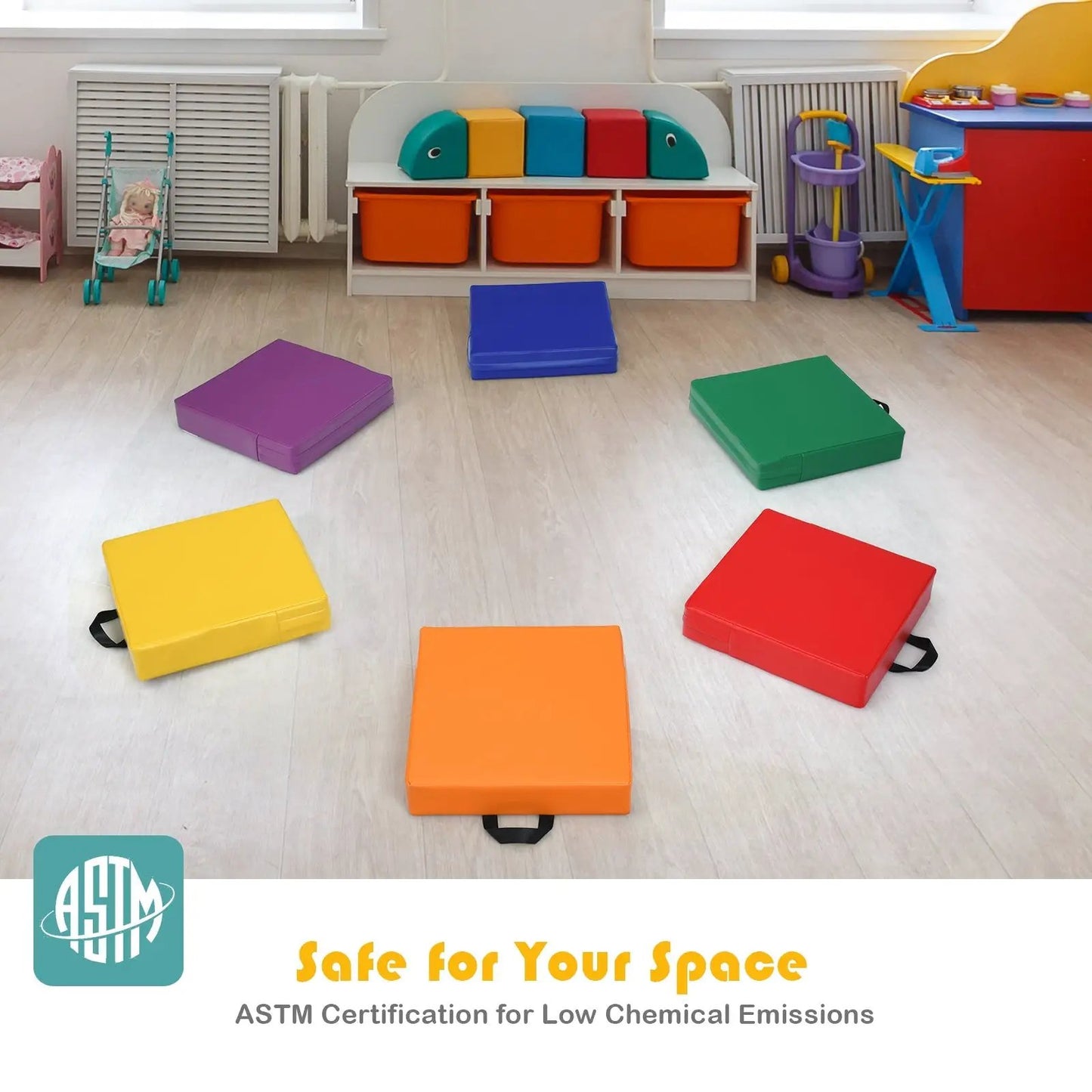 6 Pieces 15 Inch Square Toddler Floor Cushions with handles for soft seating DirectDeals on Tampa Home & Garden Store