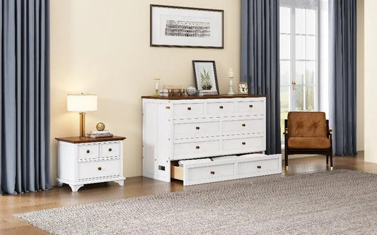 Solid Pine Murphy Bed Chest with Charging Station, dresser with drawers in living room on Tampa Home & Garden Store